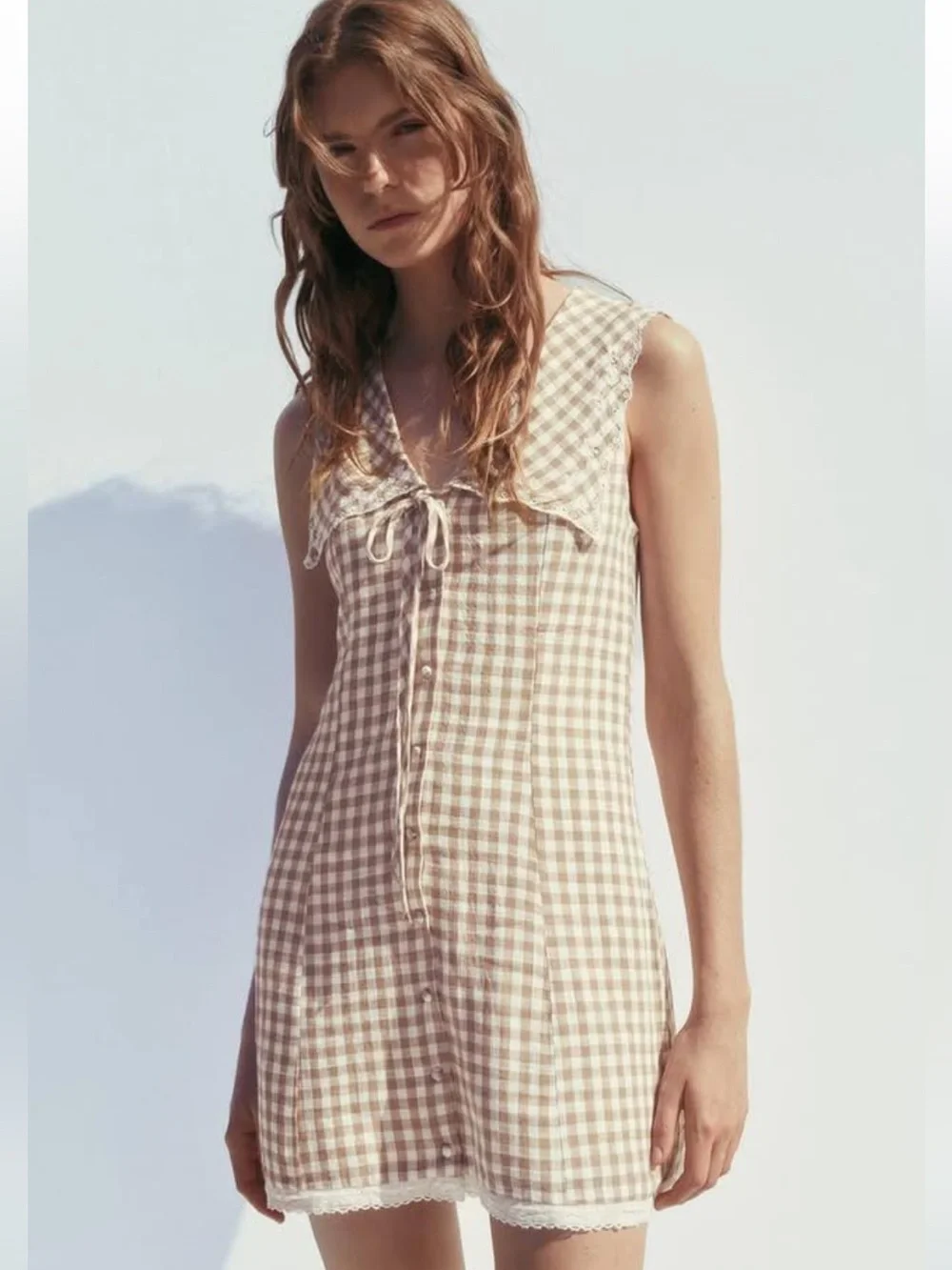 Gingham Tie-Front Sleeveless dress
